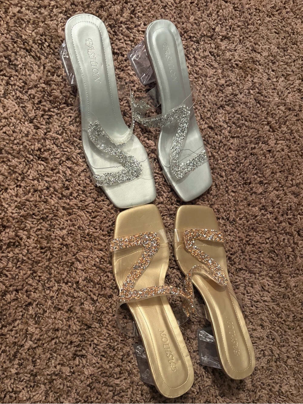 2 pairs! Embellished Slip-On Heels Silver & Gold size 8